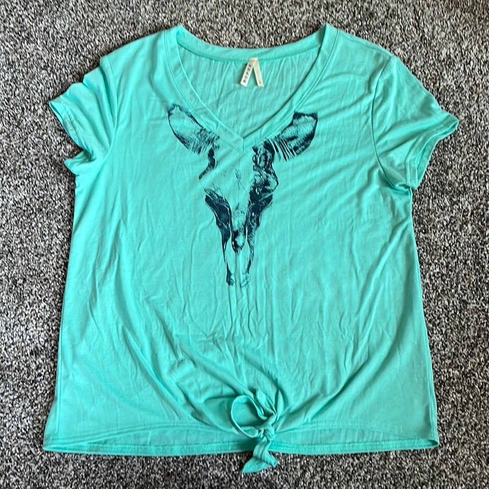 Cute tie front skull v neck tee